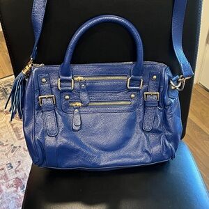 Royal Blue Leather Shoulder Bag with Gold Accents